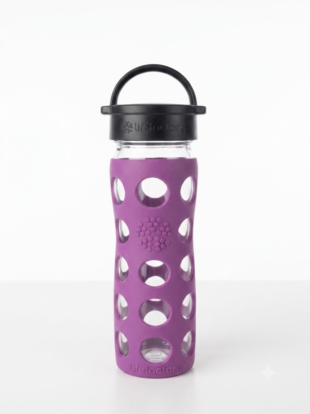 Lifefactory Glass Water Bottle with Purple Silicone Sleeve